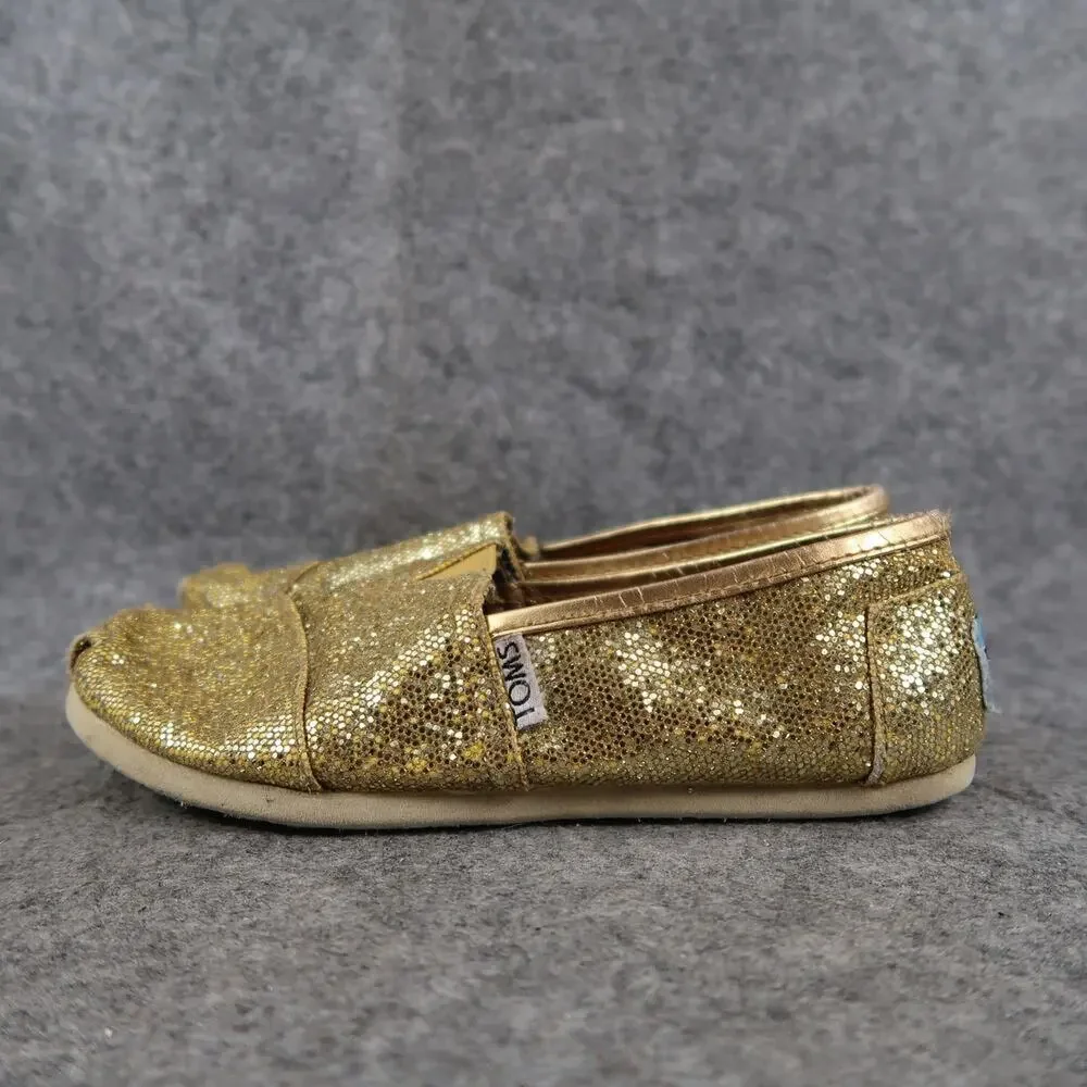 Toms Shoes Kids 1 Slip On Flats Casual Glitter Comfort Gold Metallic Youth Girls